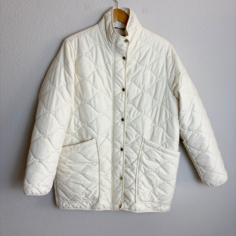 Quince Featherless Quilted Long Puffer Jacket Silken White XL Utility Minimalist